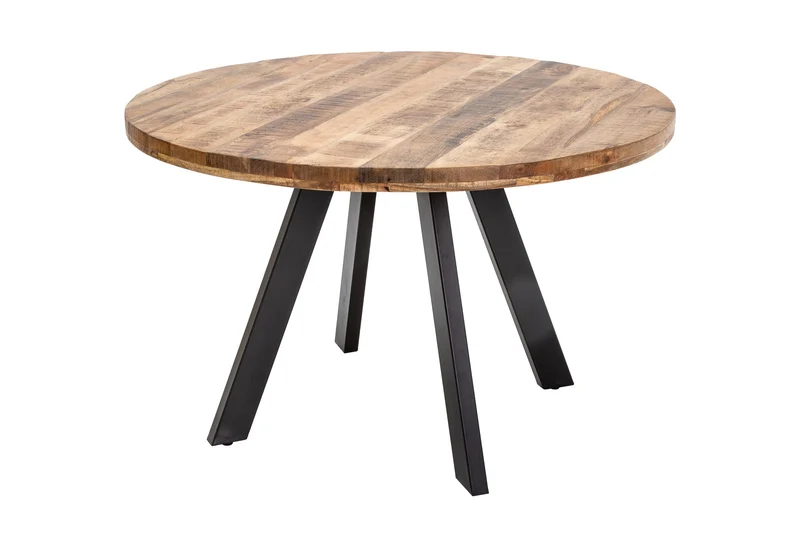 Table à manger massive IRON CRAFT ronde 120 cm en bois de manguier naturel
