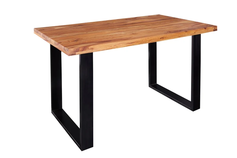 Table à manger en bois massif IRON CRAFT 140cm marron noir finition pierre Sheesham Industriel