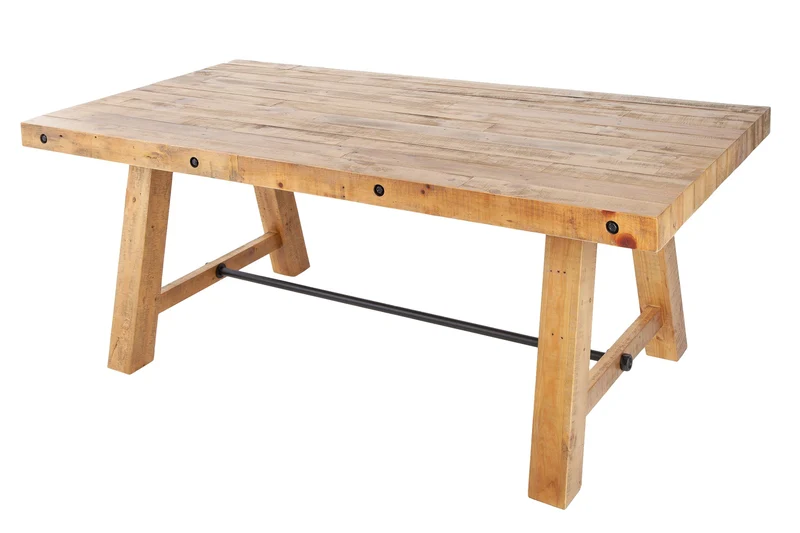 Table à manger solide FINCA 165 cm vintage marron en pin recyclé design industriel