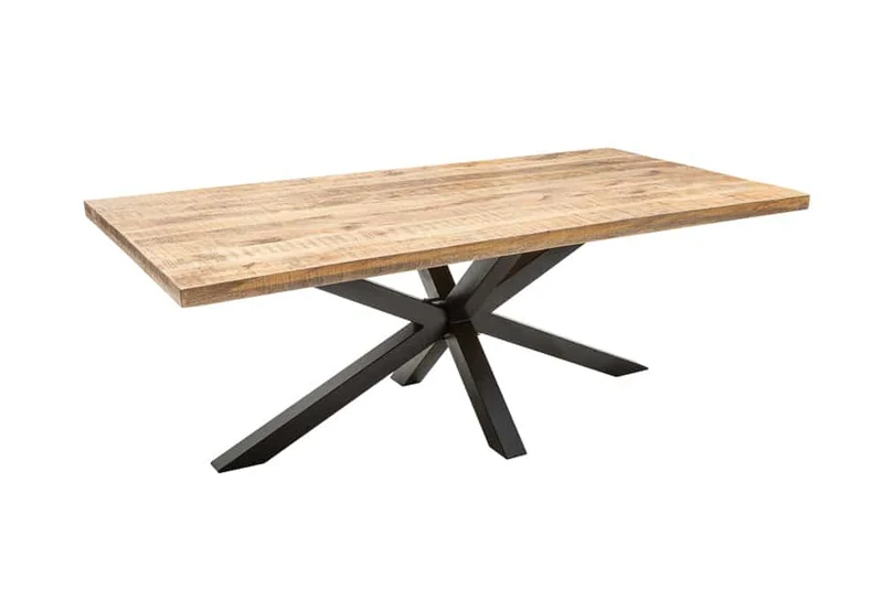 Table à manger industrielle solide GALAXIE 160cm en bois de manguier structure en forme d'étoile