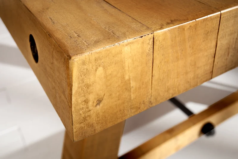 Table à manger solide FINCA 240 cm vintage marron en pin recyclé design industriel