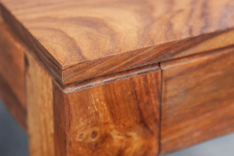 Table à manger en bois massif PURE 135 cm marron bois de Sheesham finition pierre grain unique