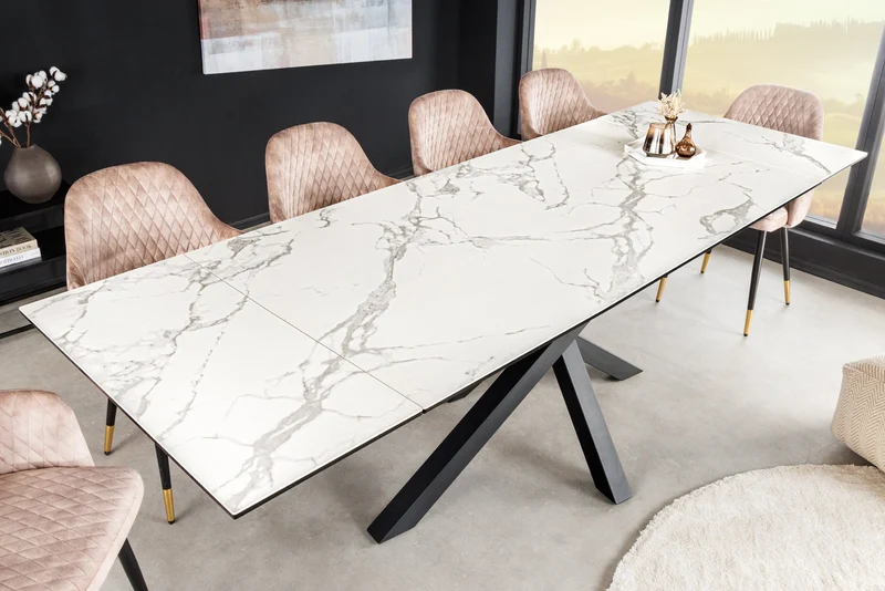 Table à manger extensible MARVELOUS 180-220-260cm en céramique marbre blanc fabriquée en Italie