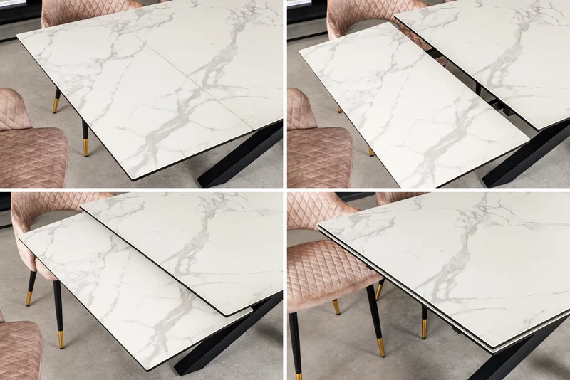 Table à manger extensible MARVELOUS 180-220-260cm en céramique marbre blanc fabriquée en Italie