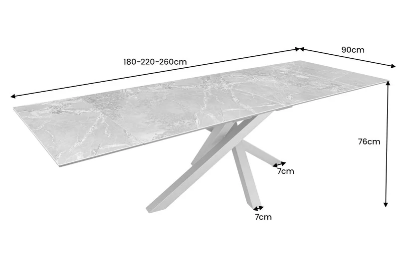 Table à manger extensible MARVELOUS 180-220-260cm en céramique marbre blanc fabriquée en Italie