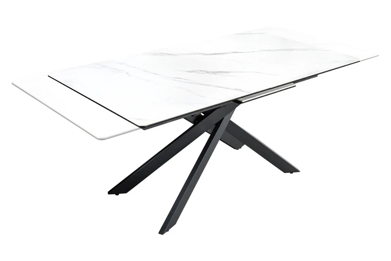 Table à manger extensible ALPINE 160-200cm céramique blanche marbre structure métal noir