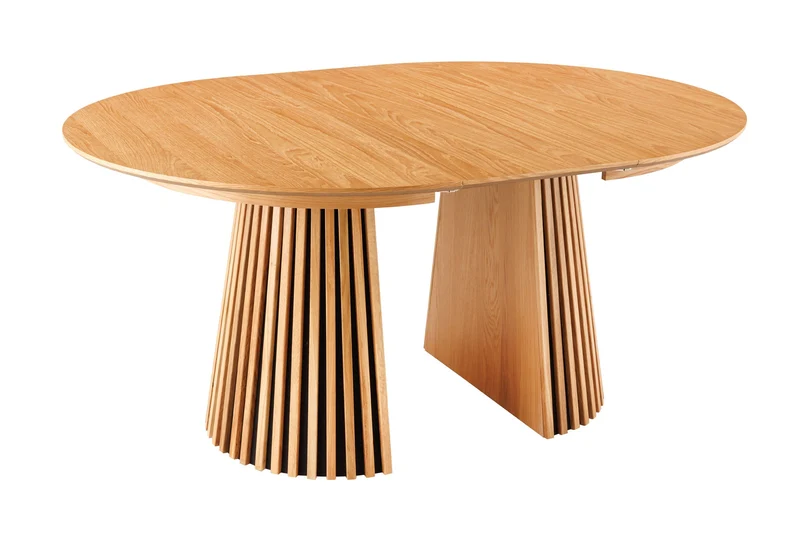 Table à manger extensible VALHALLA WOOD 120-160-200cm chêne naturel base colonne ovale