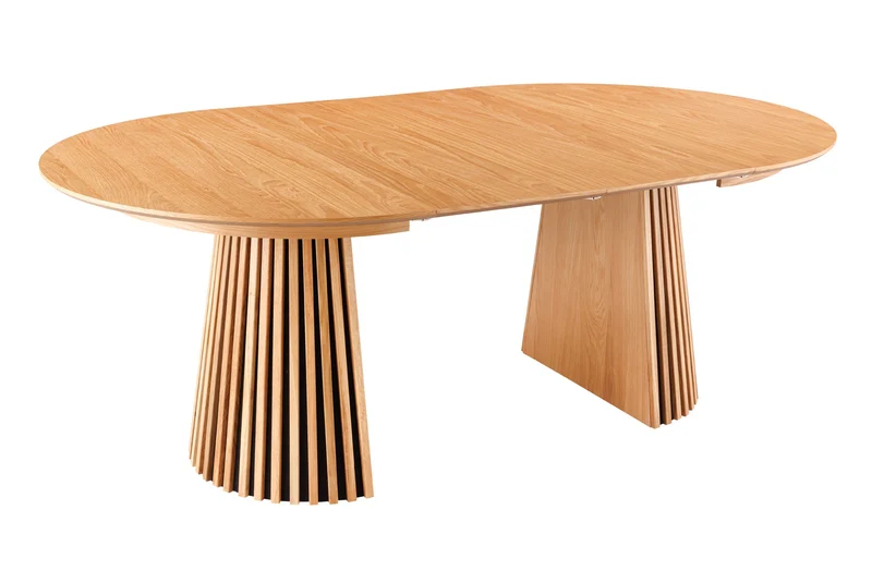 Table à manger extensible VALHALLA WOOD 120-160-200cm chêne naturel base colonne ovale