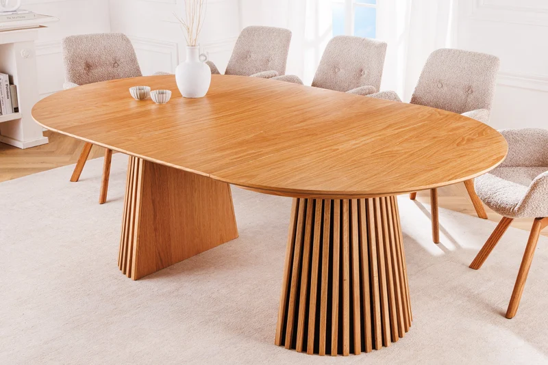 Table à manger extensible VALHALLA WOOD 120-160-200cm chêne naturel base colonne ovale