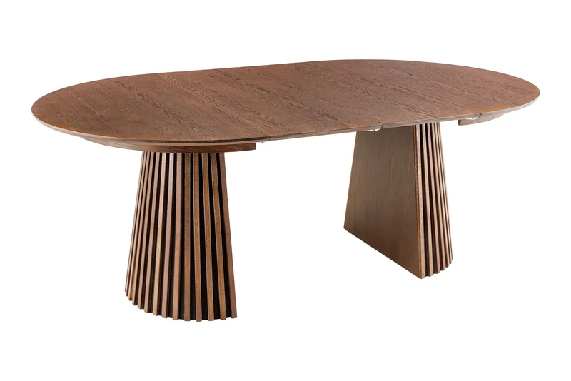 Table à manger extensible VALHALLA WOOD 120-160-200cm piètement pilier en chêne brun fumé