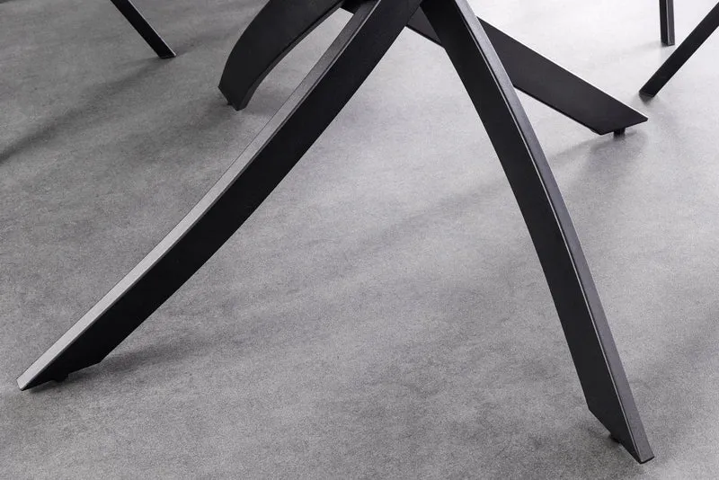 Table à manger ronde ALPINE 120cm marbre blanc céramique structure métal noir