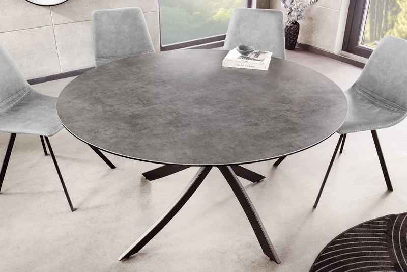 Table à manger ronde ALPINE 120cm céramique anthracite structure métal noir