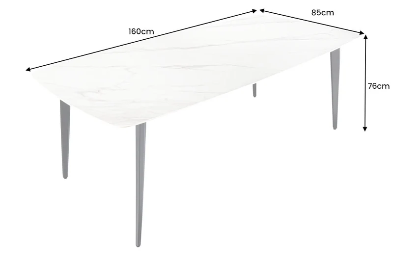 Table à manger MILANO 160cm marbre blanc céramique structure métal noir