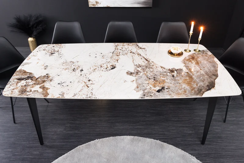 Table à manger MILANO 180 cm céramique blanche Pandora structure métal noir