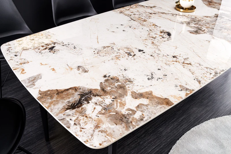 Table à manger MILANO 180 cm céramique blanche Pandora structure métal noir