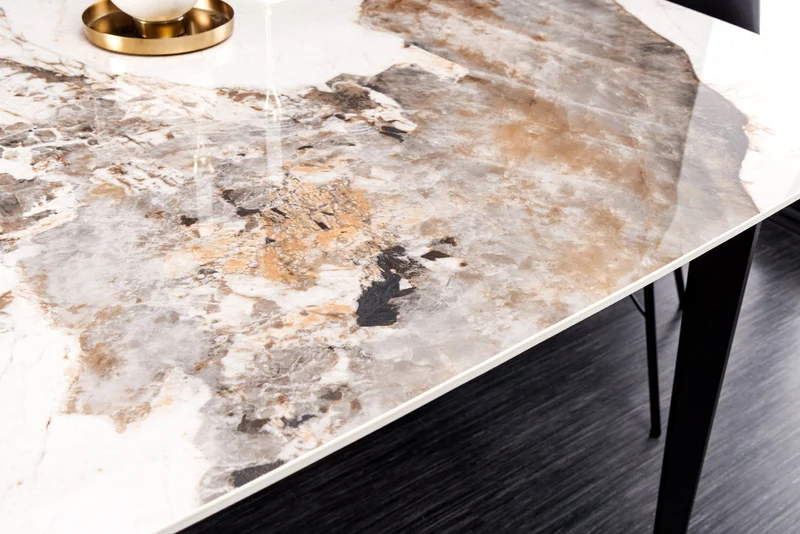 Table à manger MILANO 180 cm céramique blanche Pandora structure métal noir