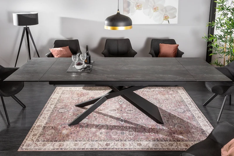 Table à manger extensible EUPHORIA 180-220-260cm en céramique de lave anthracite fabriquée en Italie