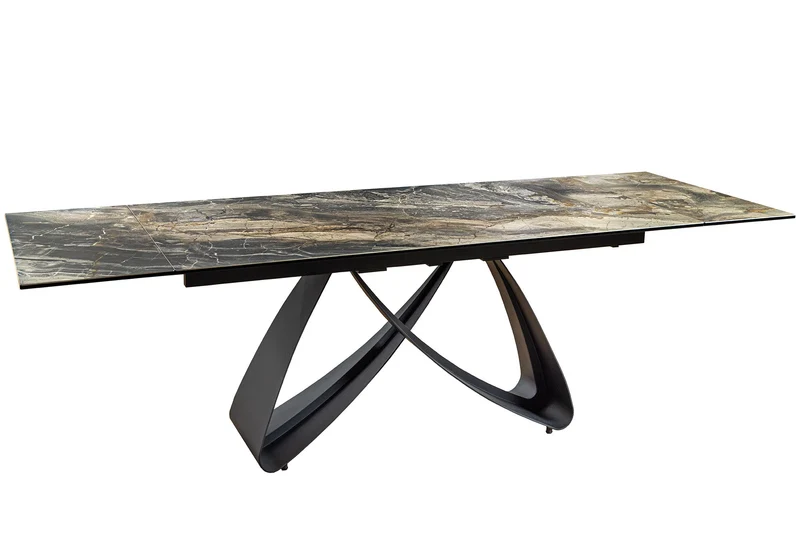 Table à manger extensible INFINITY 180-260cm taupe céramique marbre noir métal