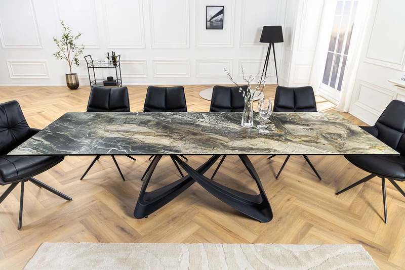 Table à manger extensible INFINITY 180-260cm taupe céramique marbre noir métal