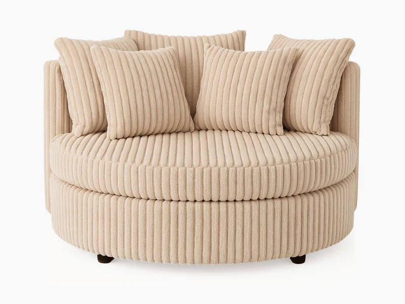 Fauteuil rond en velours côtelé grande épaisseur beige NEVO