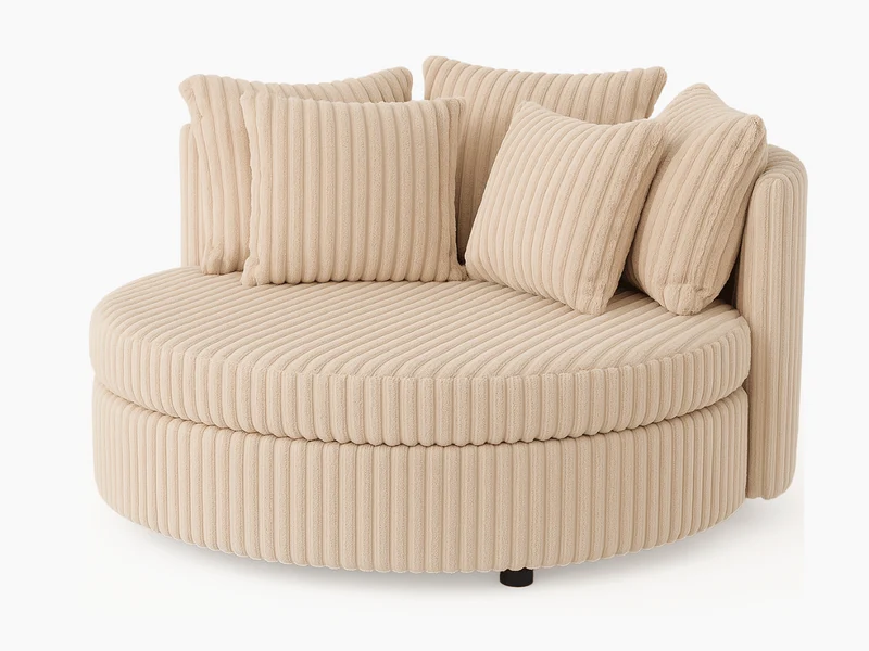 Fauteuil rond en velours côtelé grande épaisseur beige NEVO