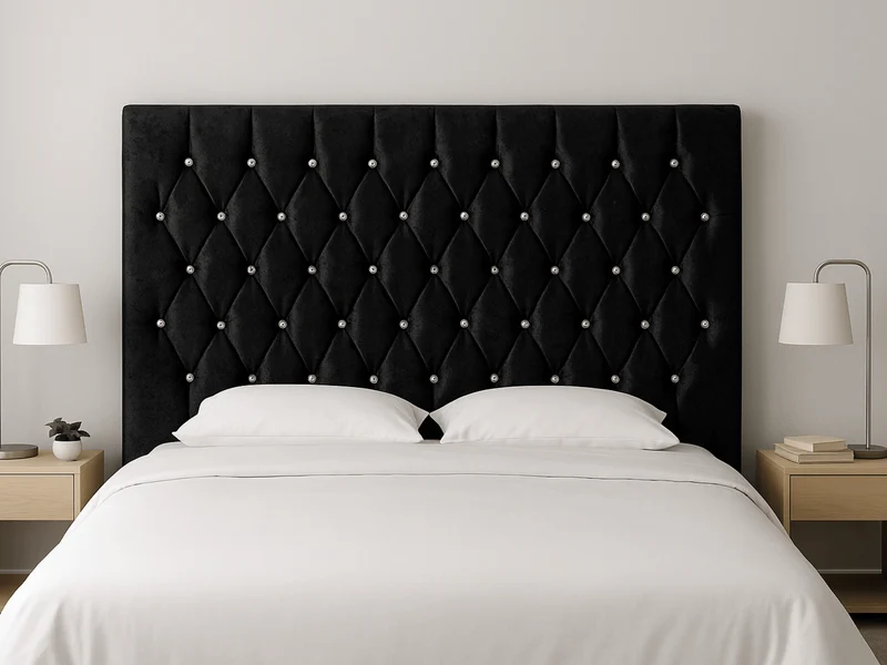 Tête de Lit Capitonnée Nocturne en Velours Noir avec Strass
