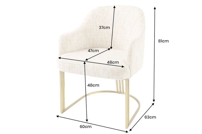 Lot de 2x fauteuils avec accoudoirs EXTRAVAGANCIA tissu chenille beige métal doré champagne brossé