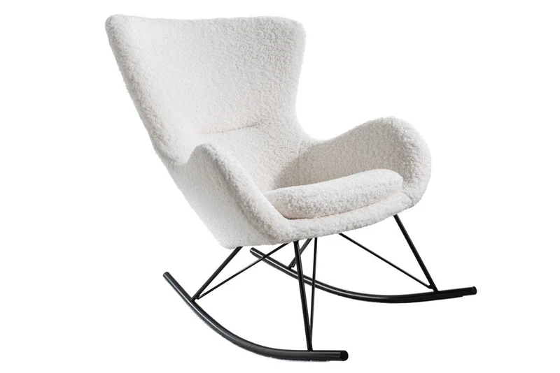 Fauteuil à bascule design SCANDINAVIA SWING blanc bouclé fauteuil métal noir