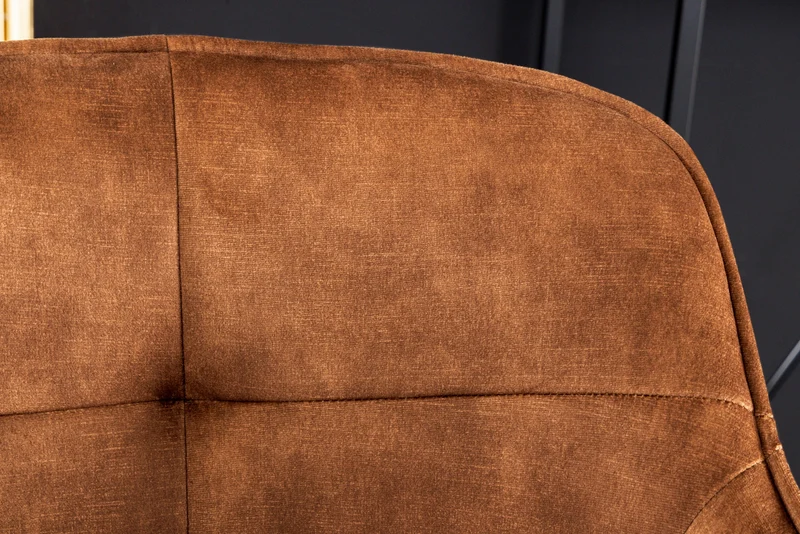 Tabouret de bar design EUPHORIA velours marron rouille pieds en métal noir chaise de bar avec dossier
