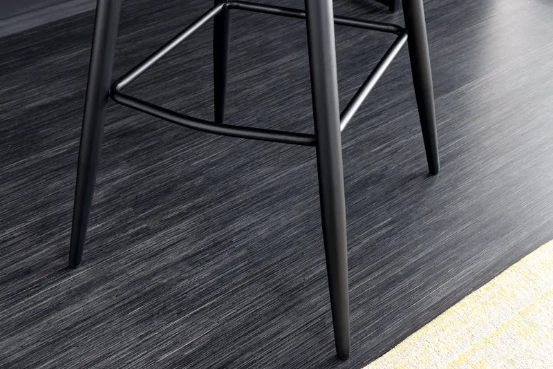 Tabouret de bar design EUPHORIA velours gris pieds métal noir chaise de bar avec dossier