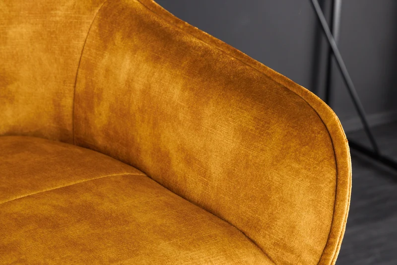 Tabouret de bar design EUPHORIA velours jaune moutarde pieds métal noir chaise de bar avec dossier