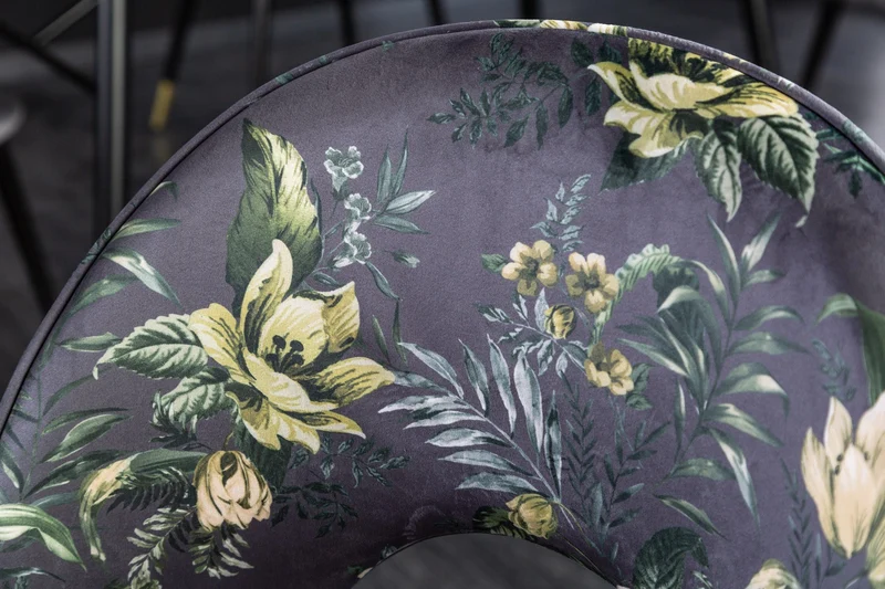 Lot de 2x chaises design PRÊT-À-PORTER en velours gris motif floral et embouts de pieds dorés