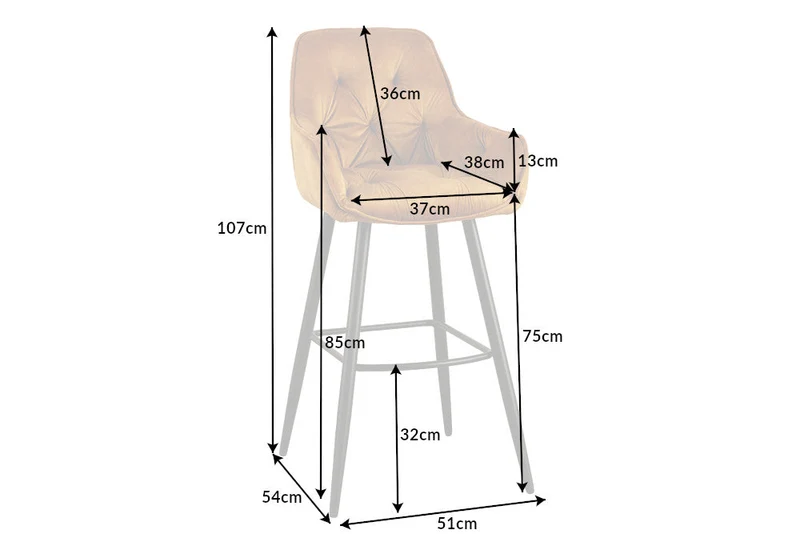 Tabouret de bar design MILANO chaise de bar en velours jaune moutarde avec dossier en métal noir