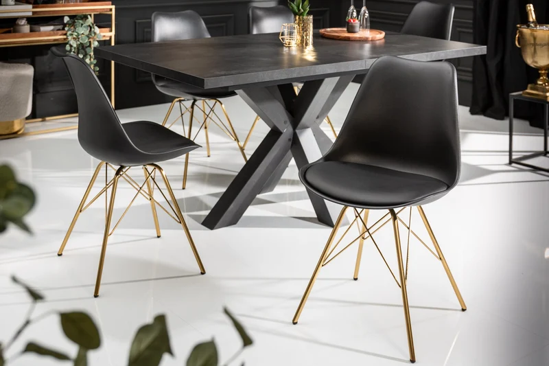 Lot de 2x chaises design SCANDINAVIA MEISTERSTÜCK pieds noir doré