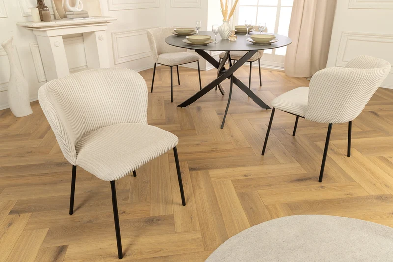 Lot de 2x chaises design LYON velours côtelé beige pieds métal noir