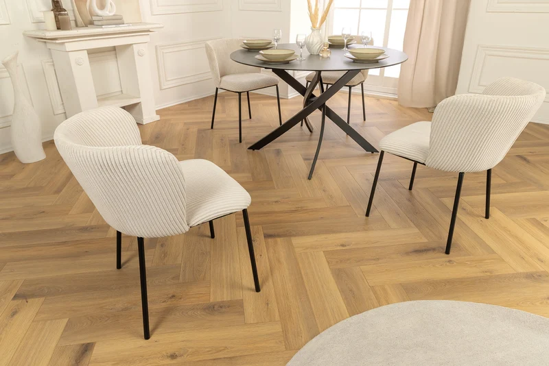 Lot de 2x chaises design LYON velours côtelé beige pieds métal noir