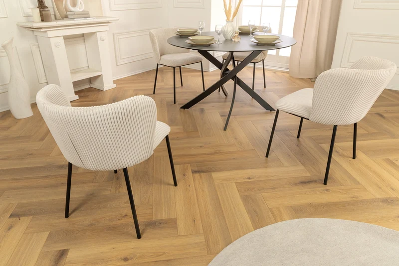 Lot de 2x chaises design LYON velours côtelé beige pieds métal noir