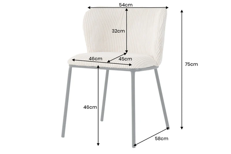 Lot de 2x chaises design LYON velours côtelé beige pieds métal noir