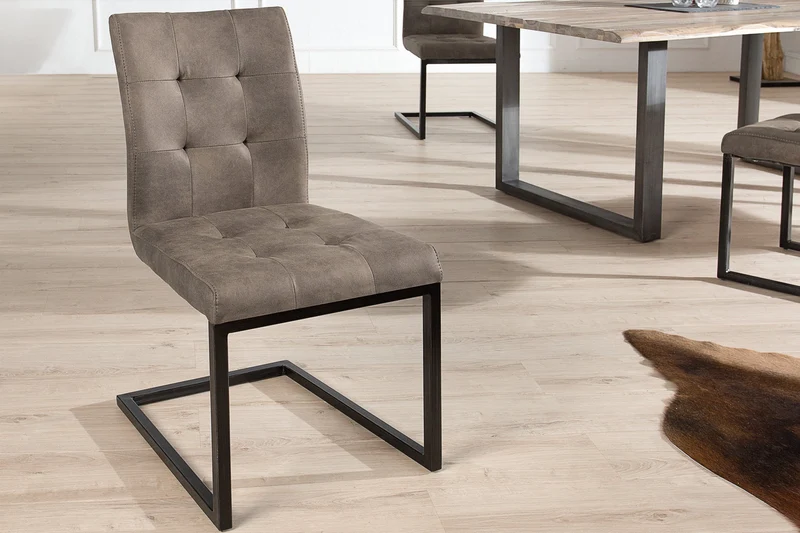 Lot de 2x chaises cantilever design OXFORD structure en fer taupe antique