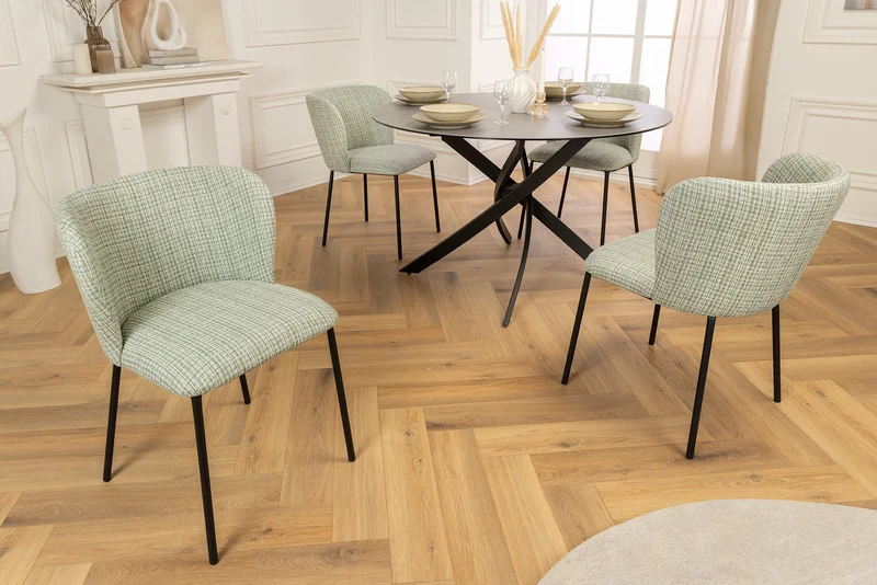 Lot de 2x chaises design LYON à carreaux vert-rose Bouclé pieds métal noir