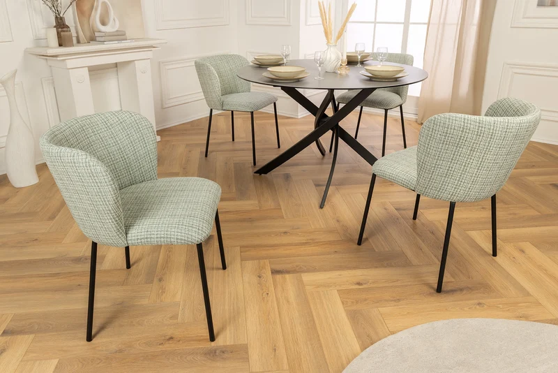 Lot de 2x chaises design LYON à carreaux vert-rose Bouclé pieds métal noir