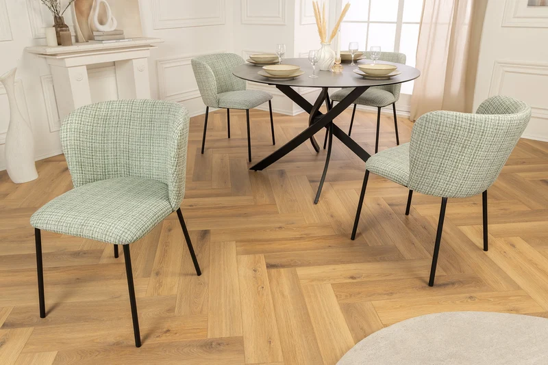 Lot de 2x chaises design LYON à carreaux vert-rose Bouclé pieds métal noir