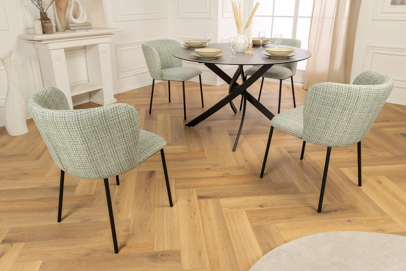 Lot de 2x chaises design LYON à carreaux vert-rose Bouclé pieds métal noir