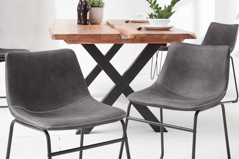 Lot de 2x chaises design industriel DJANGO vintage grise avec structure en fer