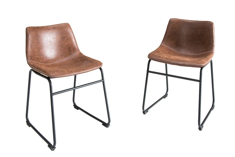 Lot de 2x chaises design industriel DJANGO vintage marron avec structure en fer
