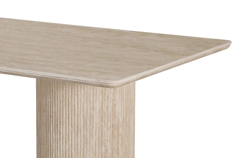 Table à manger design en pierre naturelle type travertin EVA – 180 cm – Pieds cylindriques striés