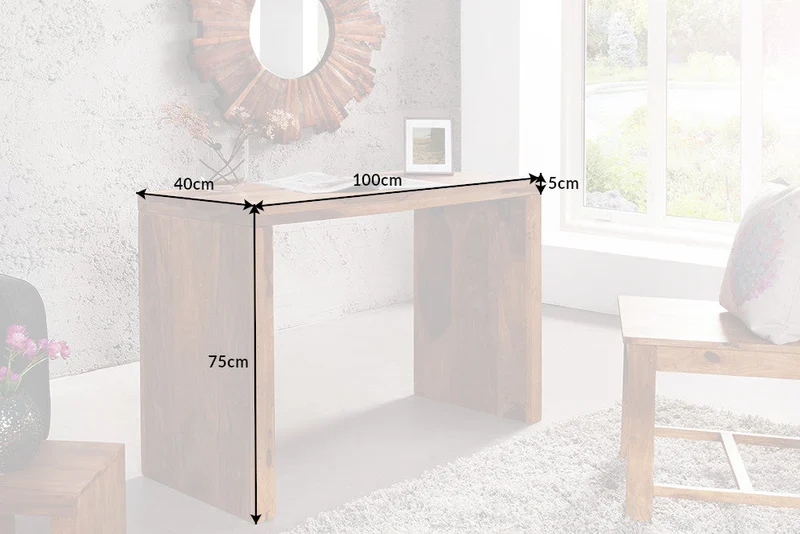 Console solide MAKASSAR 100 cm finition pierre de Sheesham marron