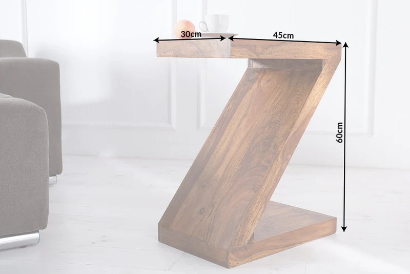 Table d'appoint en bois massif Z 45 cm finition pierre de Sheesham marron grain unique