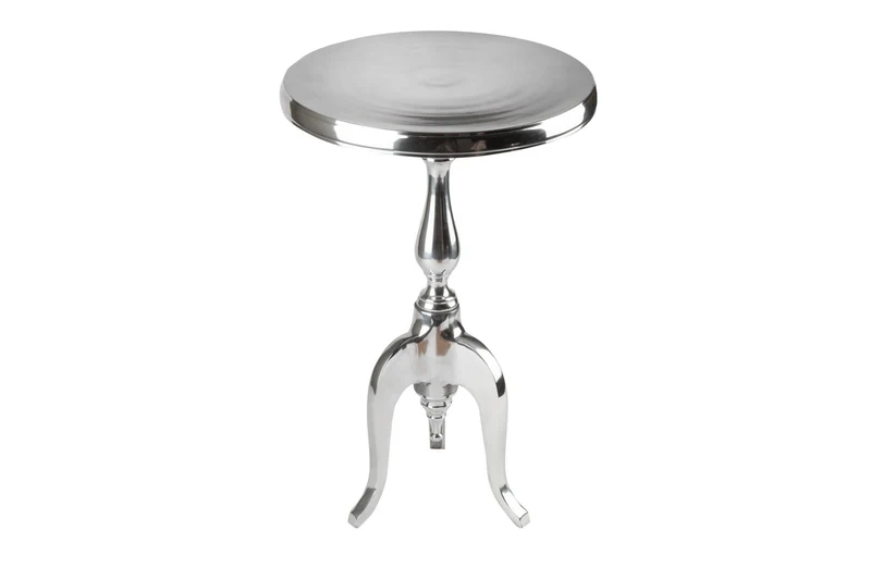 Élégante table d'appoint SAVOY 55cm argent poli trépied avec plateau rond