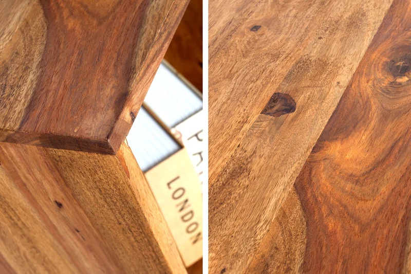 Table d’appoint en bois massif MAKASSAR 45cm marron finition pierre Sheesham étagère fait main